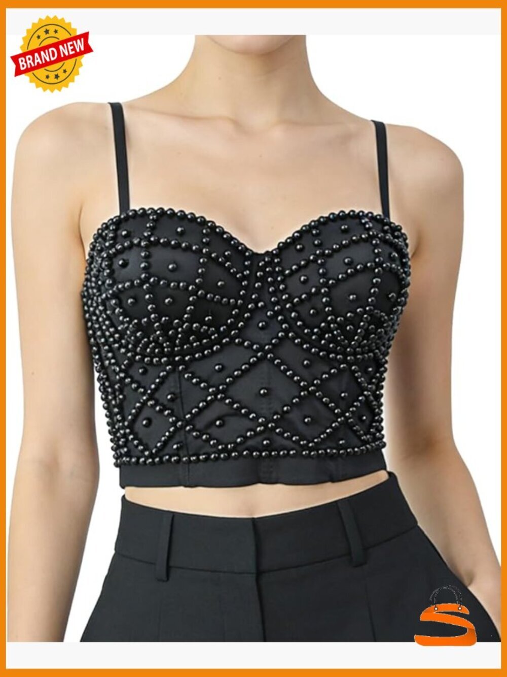 Metallic Studs Bustier Bra Corset Top Crop Rhinestone Push Up